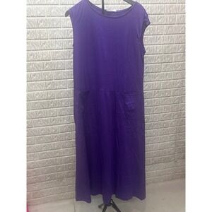 Naggoo Purple Midi Dress Cap Sleeves Gathered Waist Pockets Size L